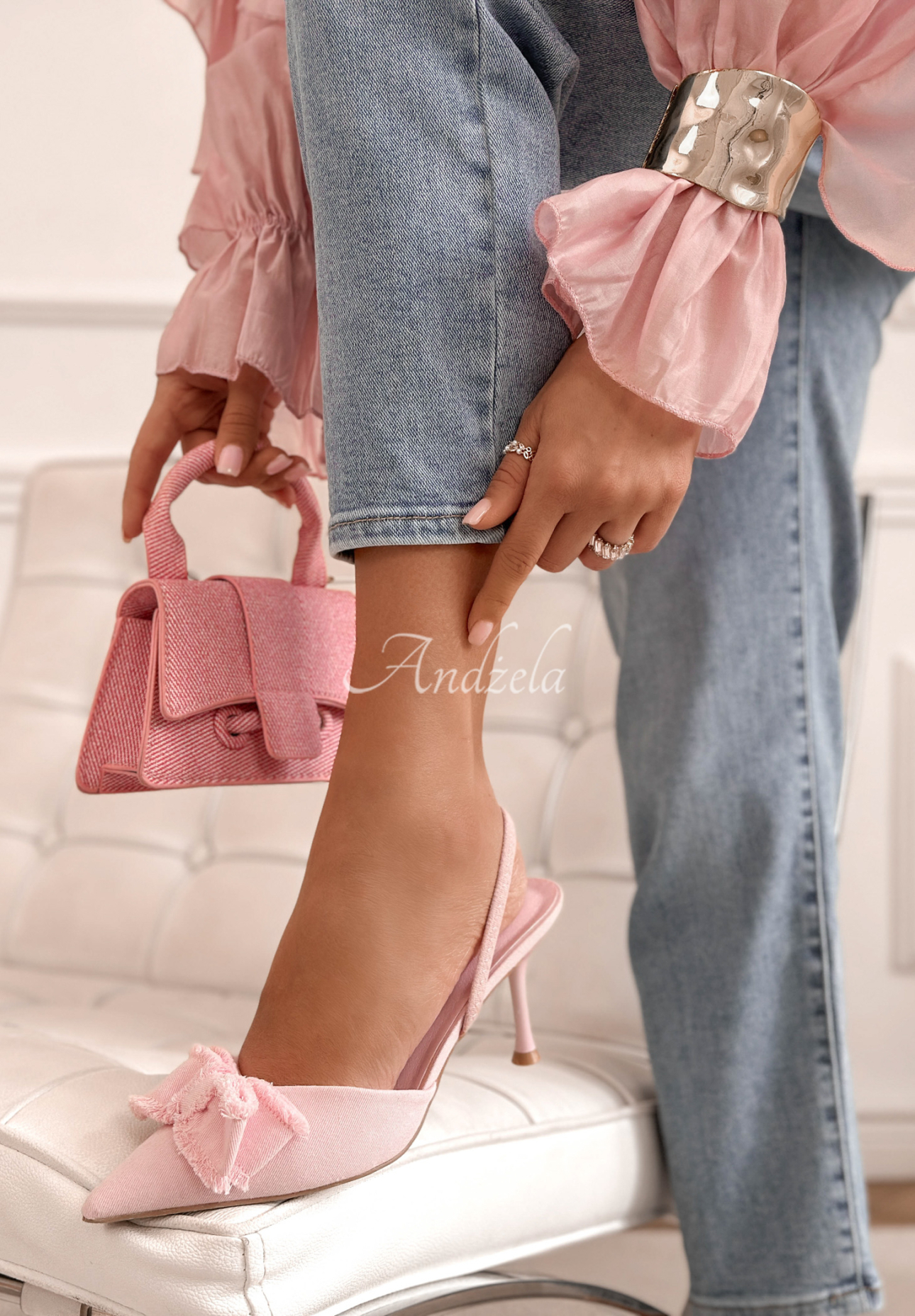 Sandálky na ihličkovom podpätku s mašľou New Season púdrovo ružová