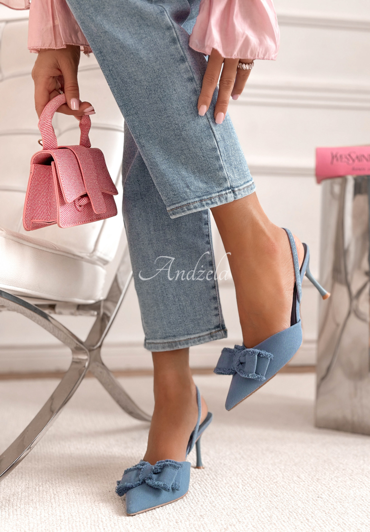 Sandálky na ihličkovom podpätku s mašľou New Season modré