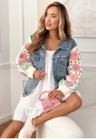 džínsová Bunda ze sweterkowymi rękawami Made Of Roses modrá