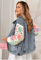 džínsová Bunda ze sweterkowymi rękawami Made Of Roses modrá