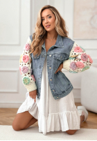 džínsová Bunda ze sweterkowymi rękawami Made Of Roses modrá