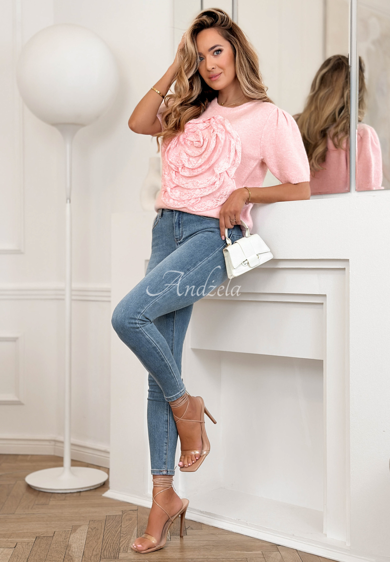 Sveter s kvetom s krátkym rukávom a vlnou Breeze Of Nature ružový