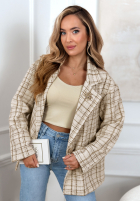Tweedowy Kabát w kratę Alive Again béžový