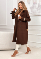 Dlhý dvojradový kabát s opaskom Changing Of Season čokoládový