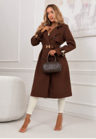Dlhý dvojradový kabát s opaskom Changing Of Season čokoládový