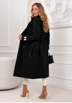 Dlhý dvojradový kabát s opaskom Changing Of Season čierne