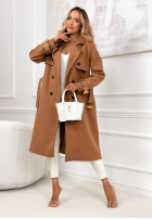 Dlhý dvojradový kabát s opaskom Changing Of Season ťavý