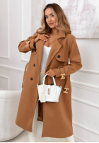 Dlhý dvojradový kabát s opaskom Changing Of Season ťavý