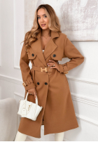 Dlhý dvojradový kabát s opaskom Changing Of Season ťavý