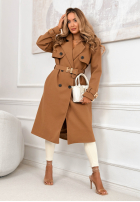 Dlhý dvojradový kabát s opaskom Changing Of Season ťavý