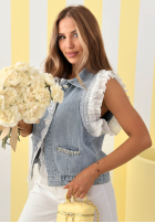 Krátka džínsová Vesta z koronką Sweet Lacy svetlomodrá
