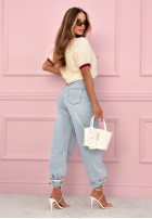 Nohavice džínosové banana z przeszyciami As You Like modré