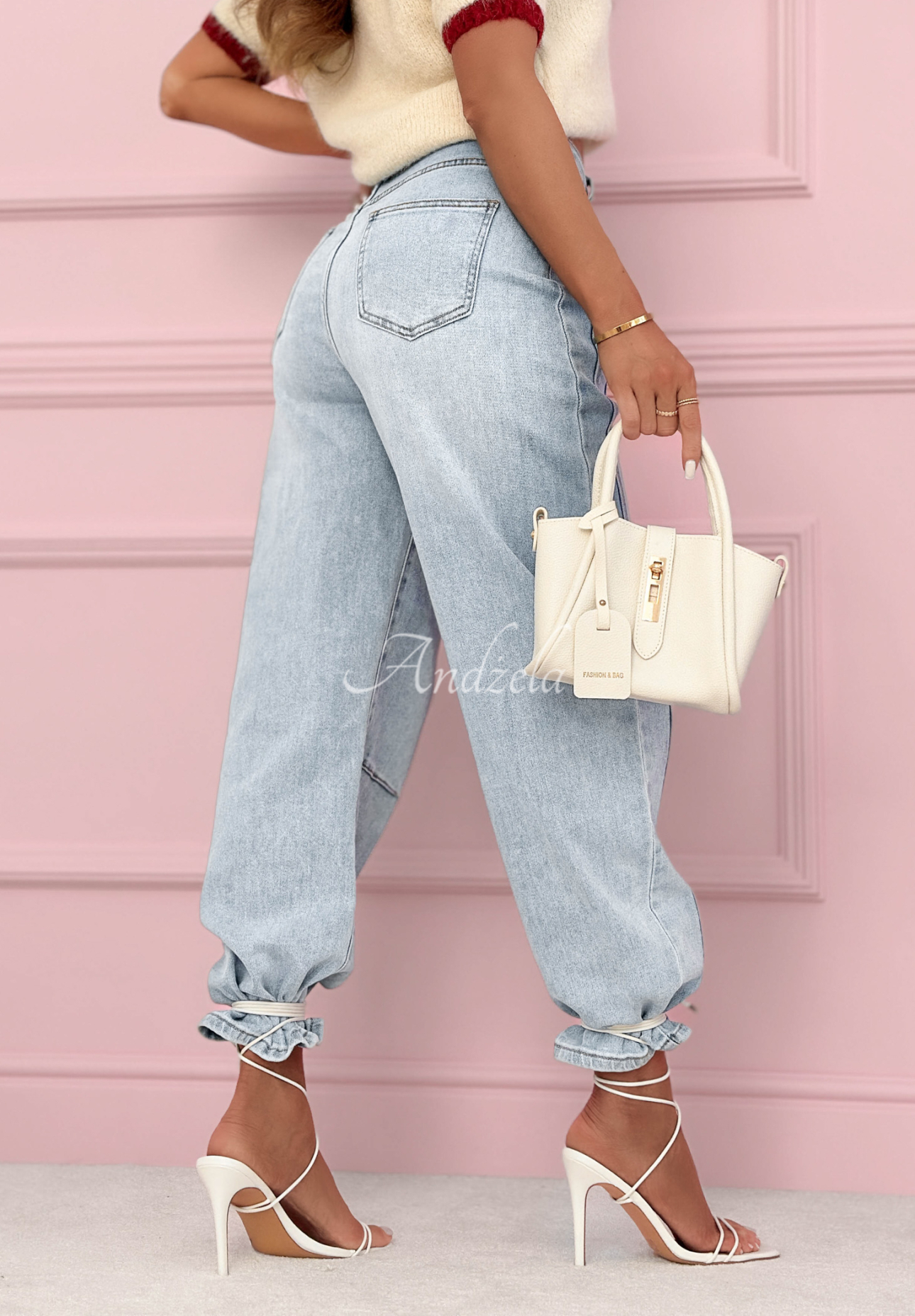 Džínsy banana s prešívaním As You Like modré