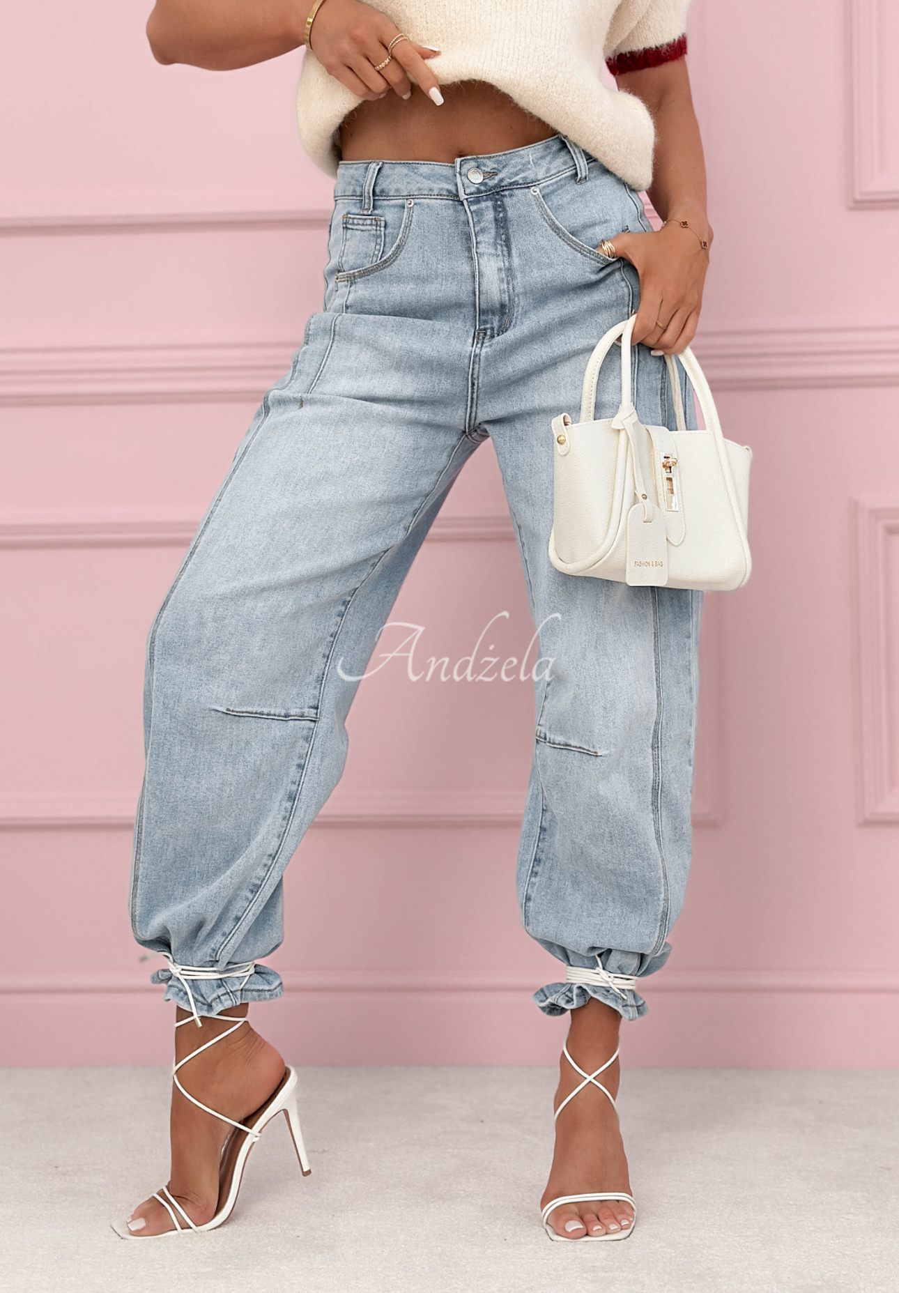 Džínsy banana s prešívaním As You Like modré