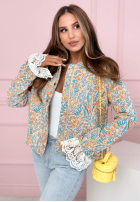 Żakardowa Bunda bomberka w kwiecisty wzór Floral Dream niebiesko-oranžová