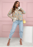 Żakardowa Bunda bomberka w kwiecisty wzór Floral Dream niebiesko-oranžová