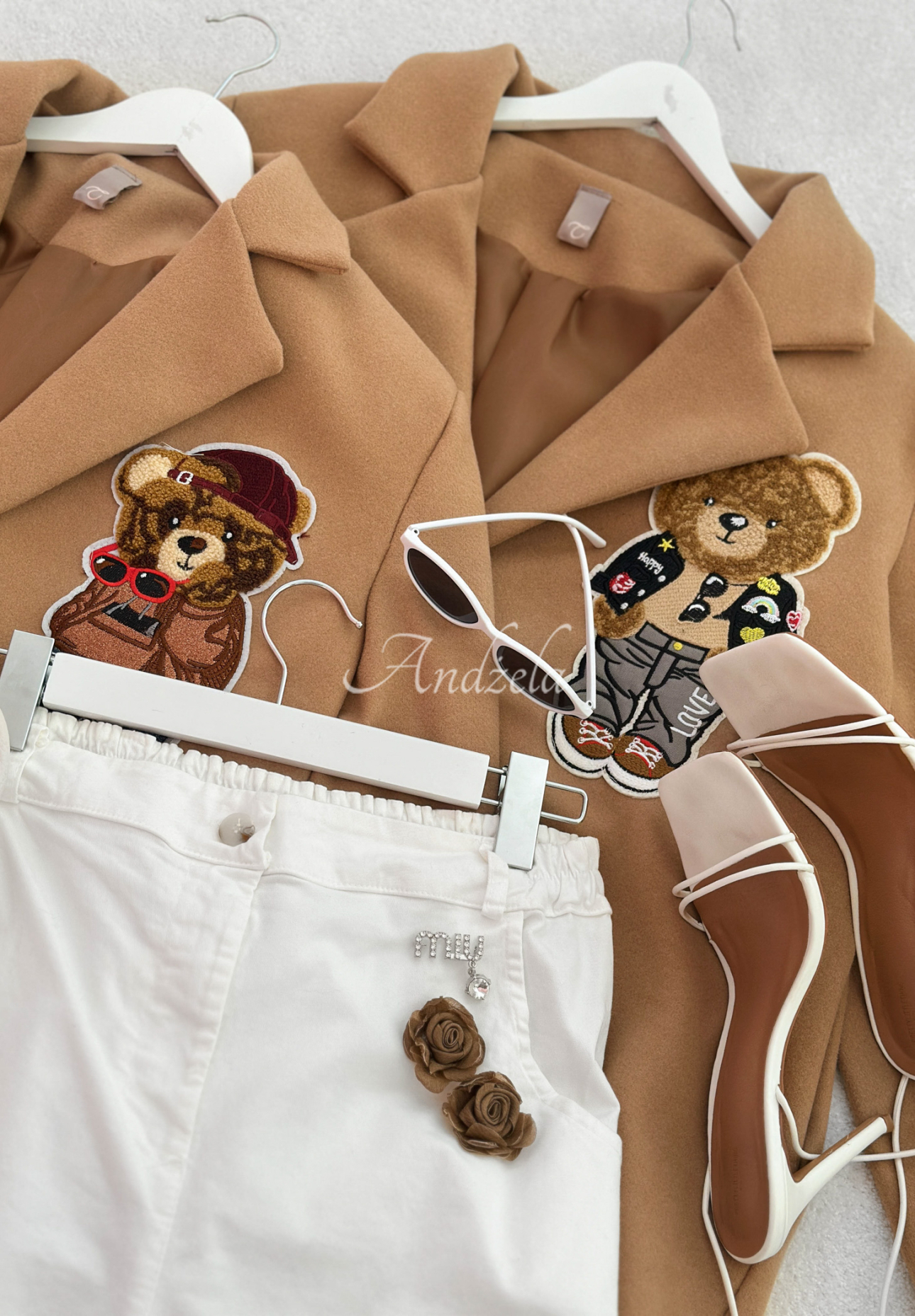 Krátky kabát s medvedíkom Bear With Me béžový