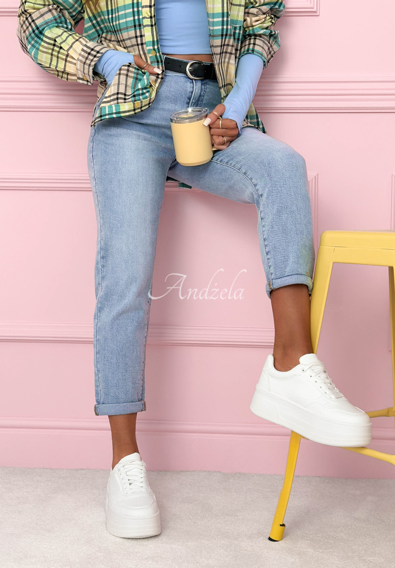 Mom fit džínsy Prime Look svetlomodré