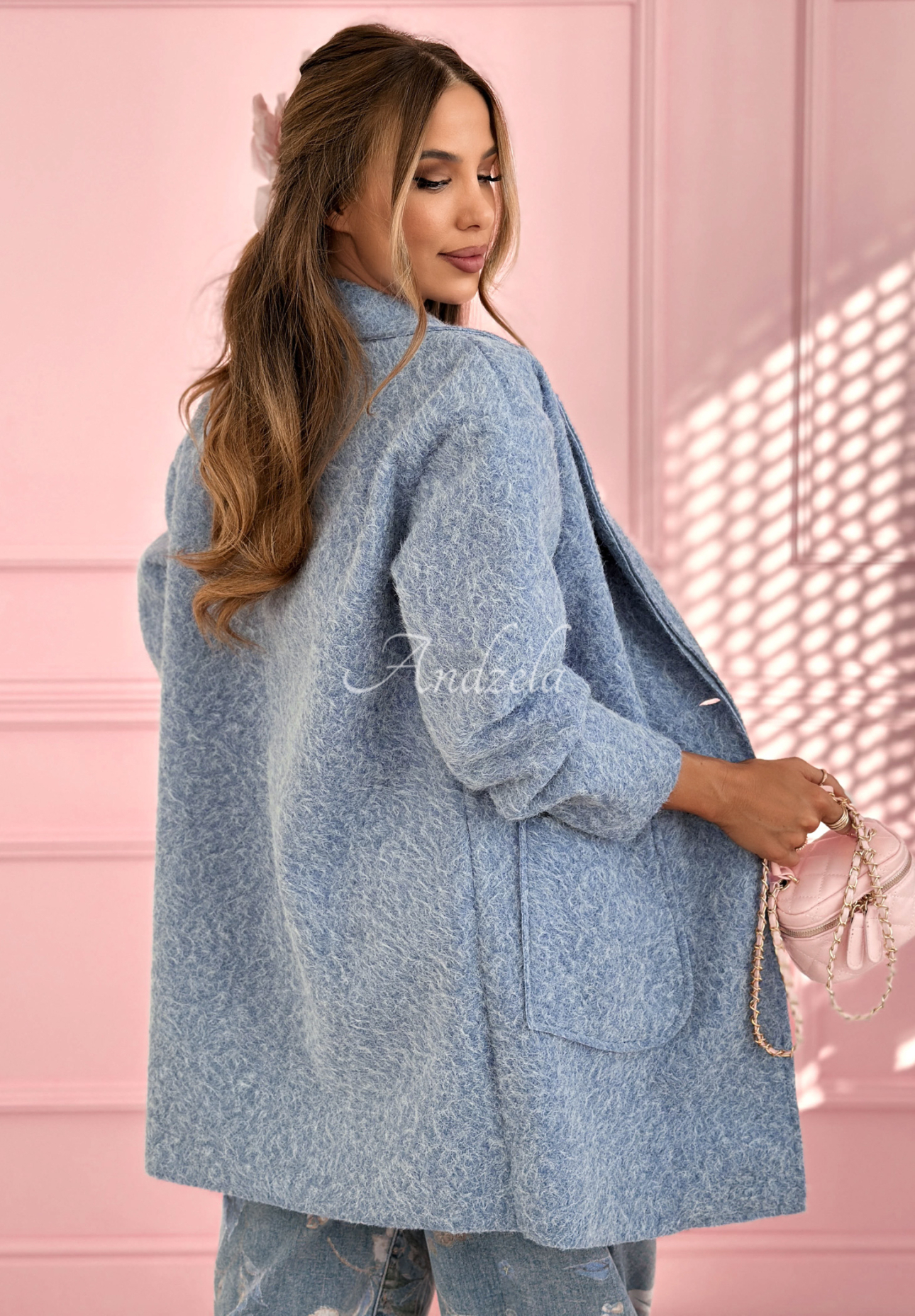 Dlhý kabát s golierom The March Winds blankytný