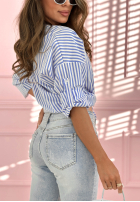 Bawełniana Košeľa w paski z różą Acapulco Rose biało-modrá