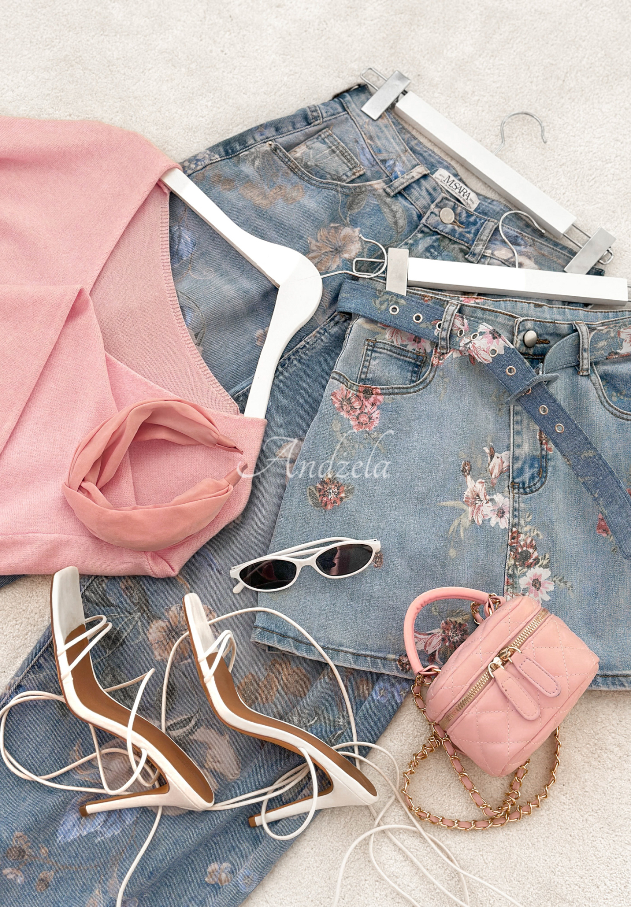 Džínsy balloon s kvetinovou potlačou Take Your Time modré