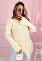 Rebrovaný asymetryczny Sveter z koronką Fresh Start púdrovo ružová