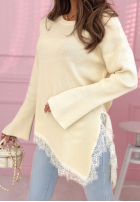 Rebrovaný asymetryczny Sveter z koronką Fresh Start púdrovo ružová