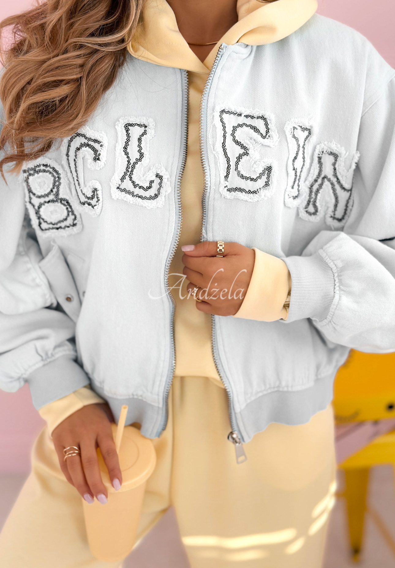 Bunda bombera s nášivkami The Rabbit Lady blankytná