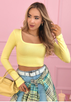 Krátka prążkowana Blúzka z kwadratowym dekoltem Wasn’t Ready žltá