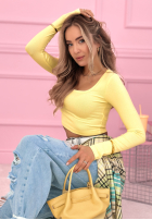 Krátka prążkowana Blúzka z kwadratowym dekoltem Wasn’t Ready žltá