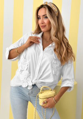 Bavlnená košeľa s našitými kvetmi April Flowers ecru