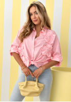 Košeľa z naszytymi kwiatami April Flowers púdrovo ružová