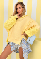 Mikina z dzianinowym kapturem i rękawami Think About It béžová