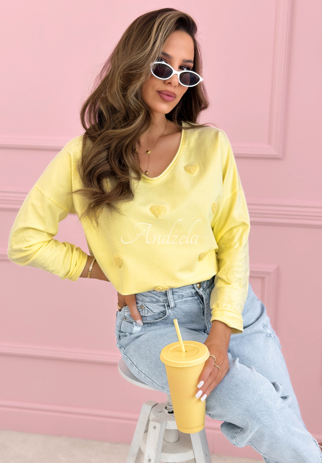 Bavlnené tričko s dlhým rukávom so srdiečkami Close To Heart žltá