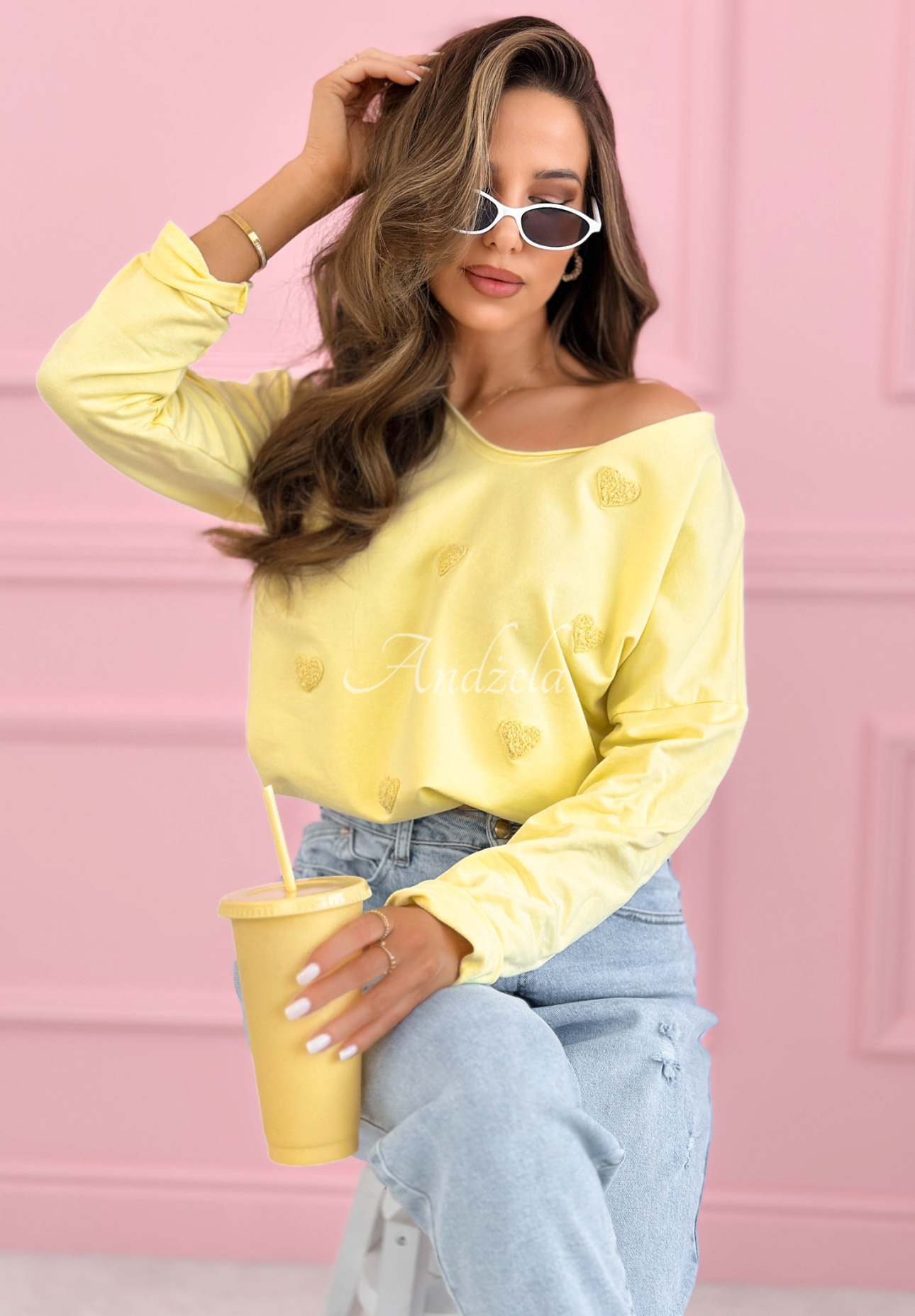 Bavlnené tričko s dlhým rukávom so srdiečkami Close To Heart žltá