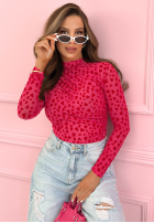 Body longsleeve z półgolfem w serduszka Broke My Heart ružové