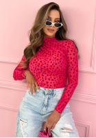 Body longsleeve z półgolfem w serduszka Broke My Heart ružové