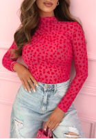 Body longsleeve z półgolfem w serduszka Broke My Heart ružové