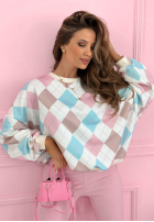 Miękki Sveter w romby Light Of Spring różowo-blankytný