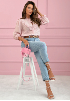 Košeľa z koronkowymi falbankami Sweet Lace púdrovo ružová