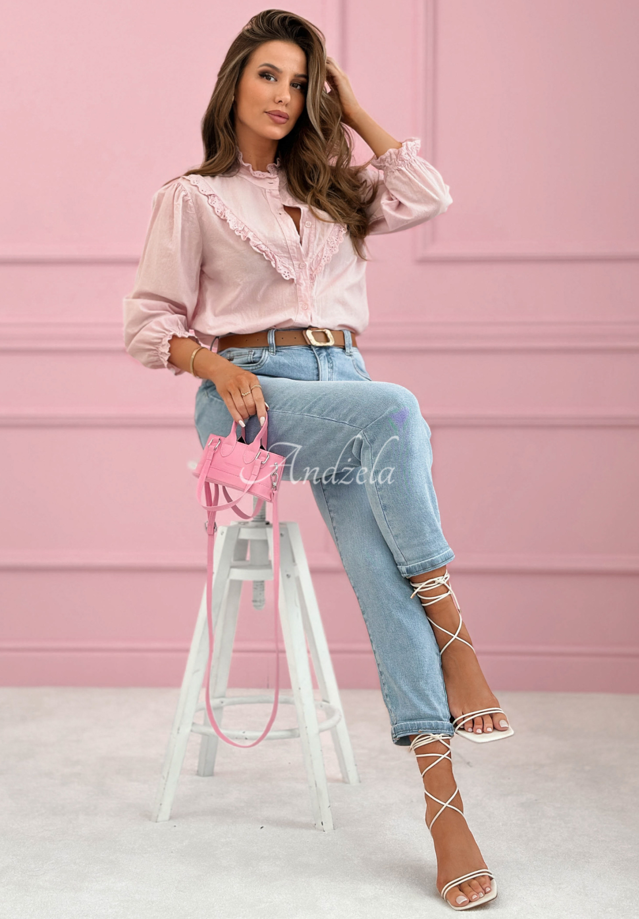 Bavlnená košeľa s čipkovanými volánmi Sweet Lace púdrovo ružová