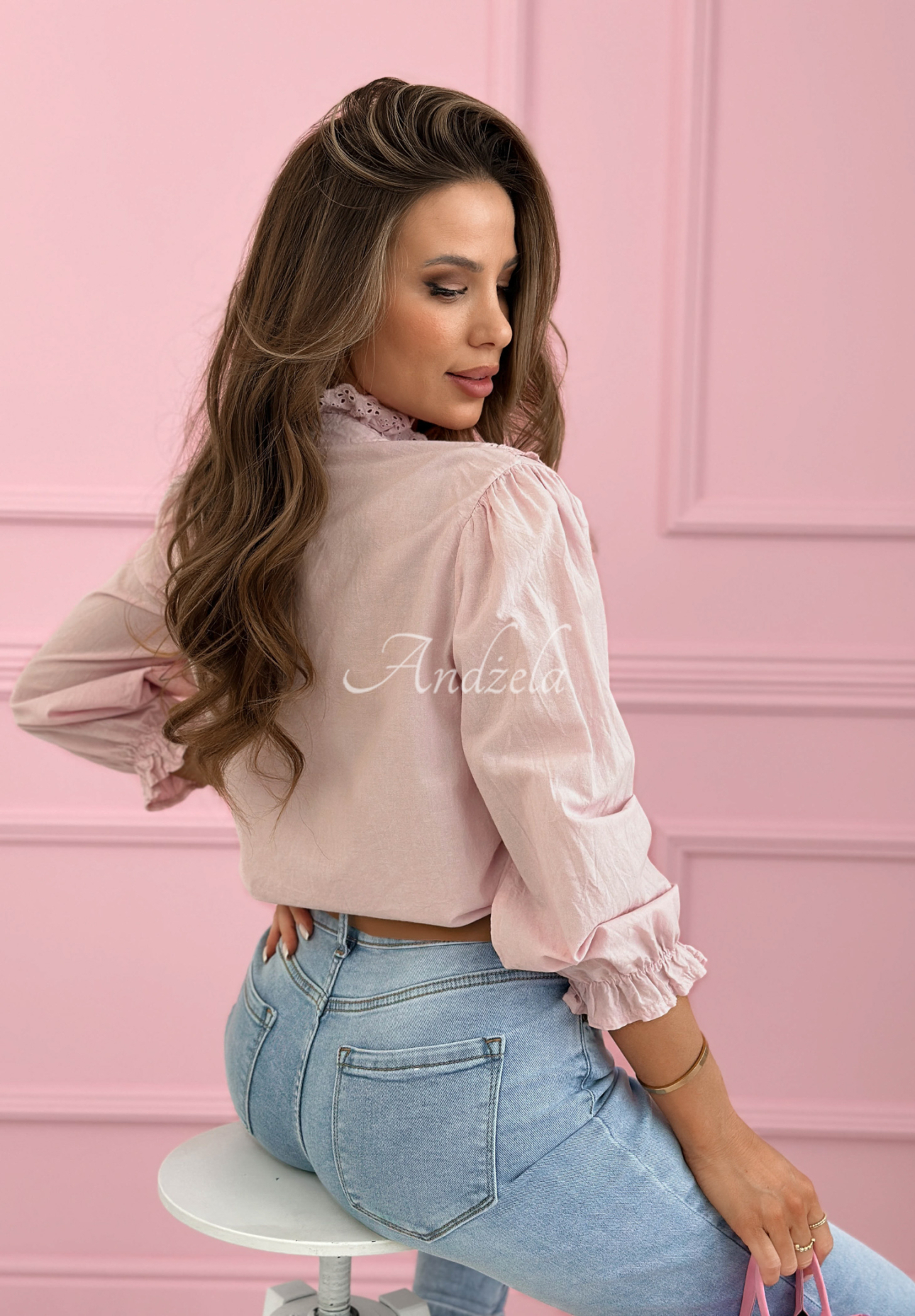 Bavlnená košeľa s čipkovanými volánmi Sweet Lace púdrovo ružová