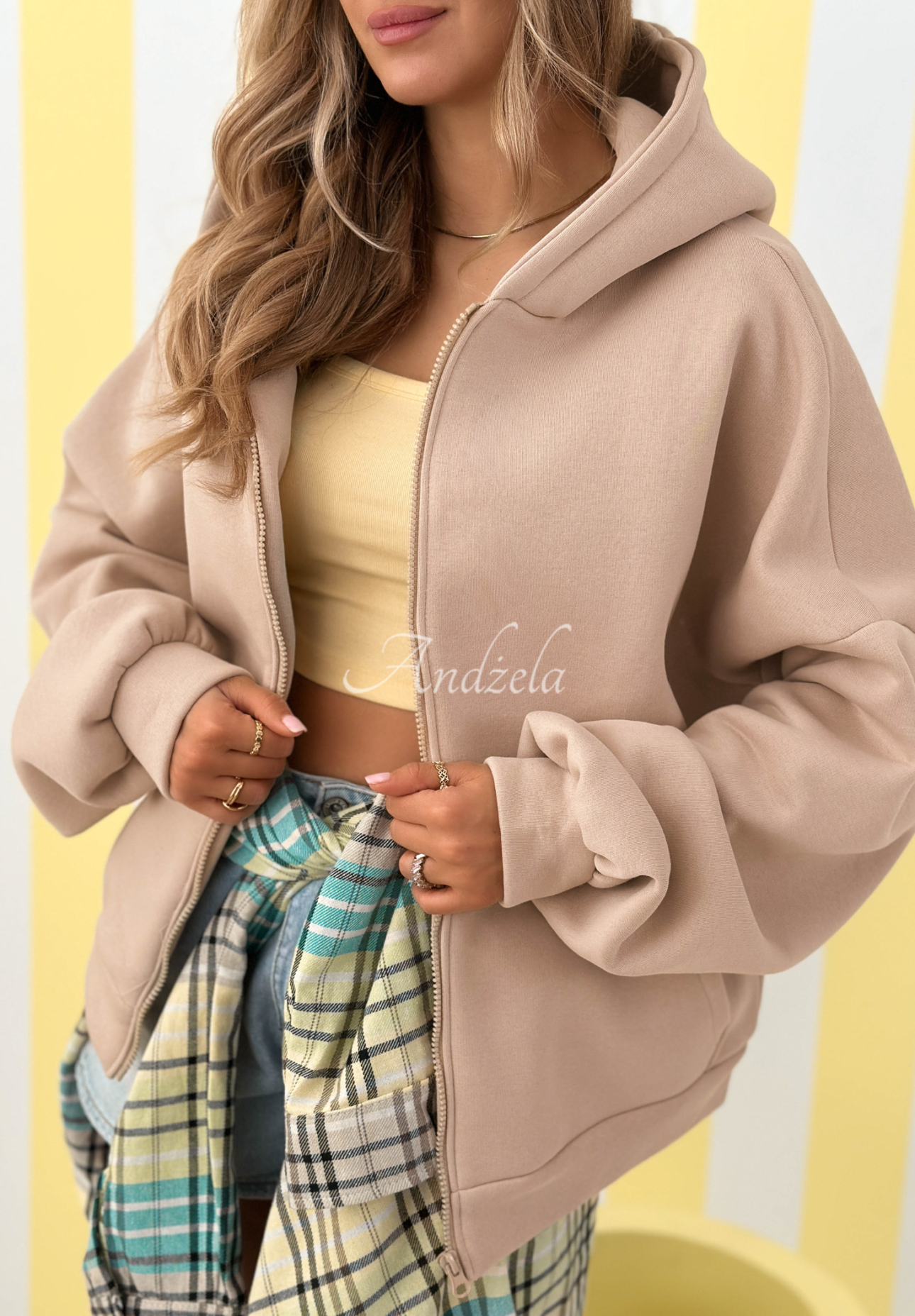 Mikina s kapucňou oversize Don't Tell béžová