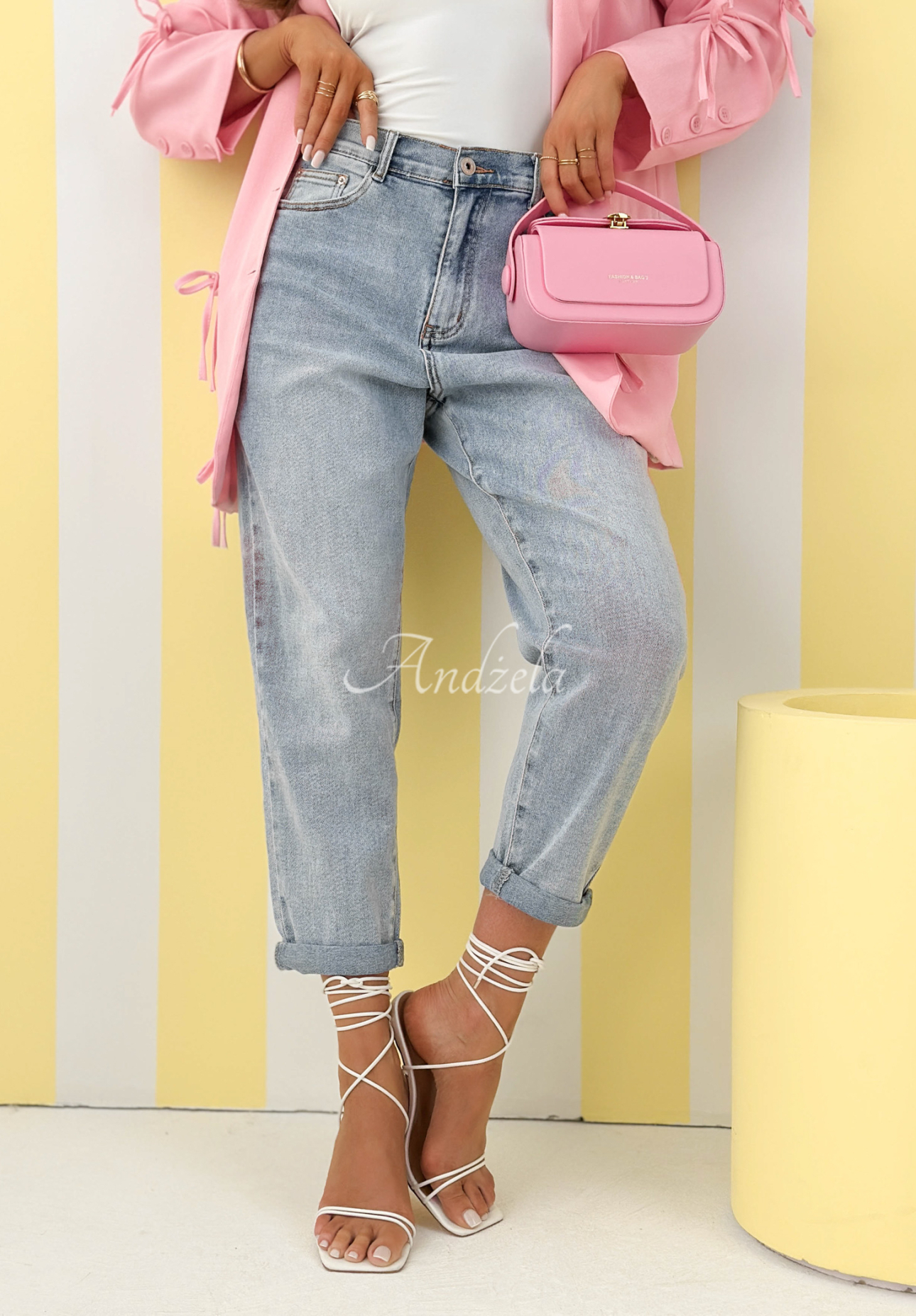 Džínsy mom fit Why Wait modré