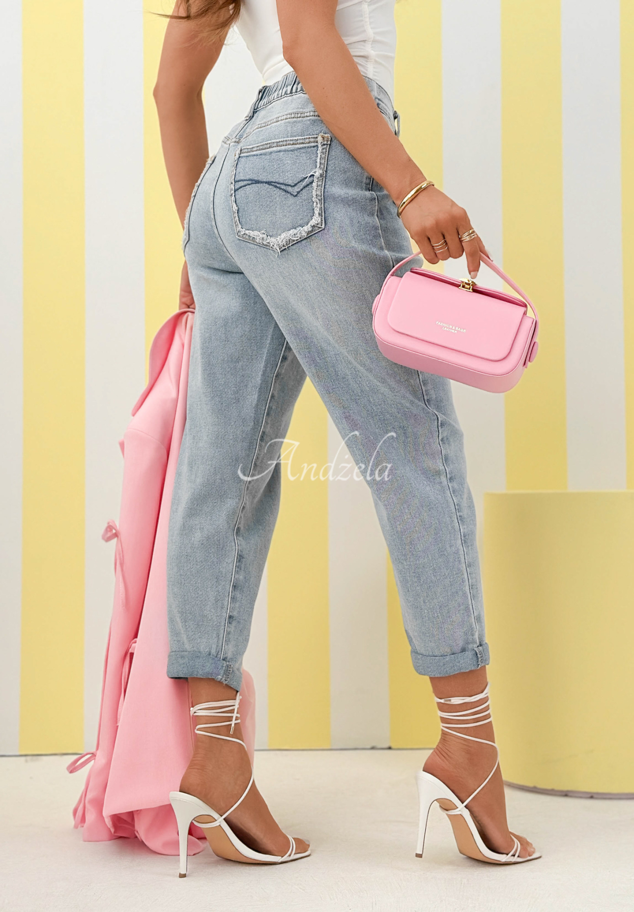 Džínsy mom fit Why Wait modré