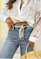 Nohavice džínosové loose fit z paskiem No Time For This modré