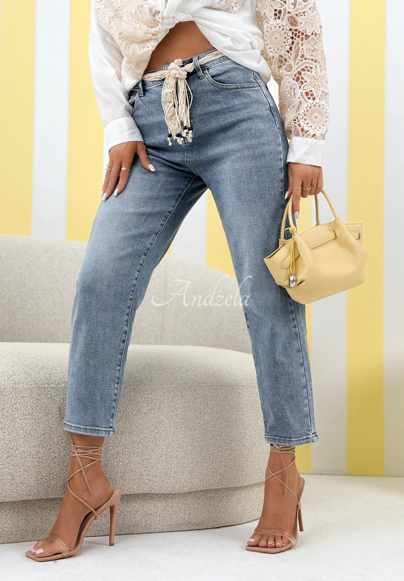 Loose fit džínsy s opaskom No Time For This modré