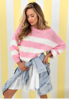Sveter w paski Strawberry Lollipop biało-ružový