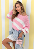 Sveter w paski Strawberry Lollipop biało-ružový