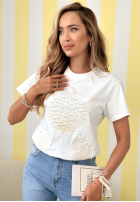 Bawełniany Tričko z nadrukiem i perełkami Ocean Feeling Biela